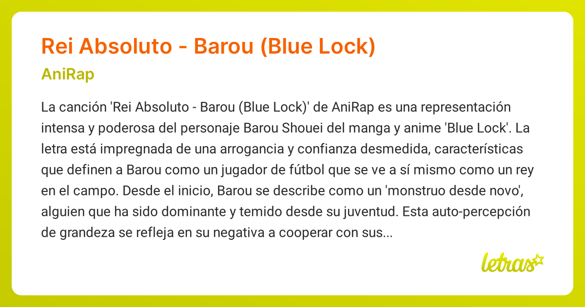 Significado de la canción Rei Absoluto - Barou (Blue Lock) (AniRap ...