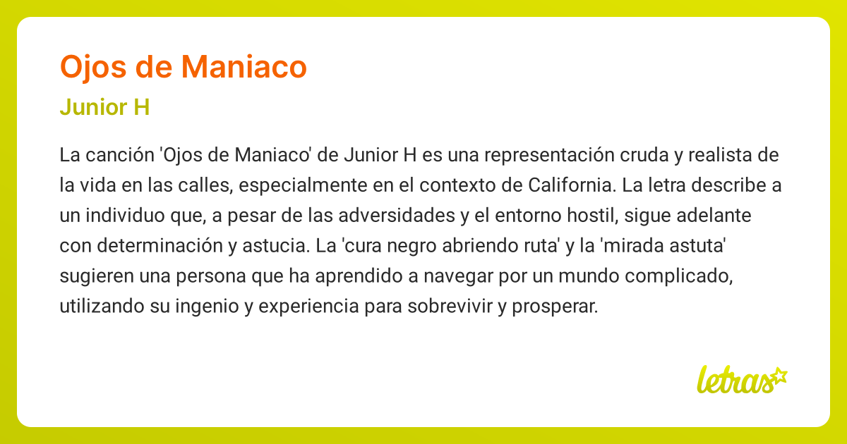 Significado De La Canción Ojos De Maniaco Junior H Letras Com
