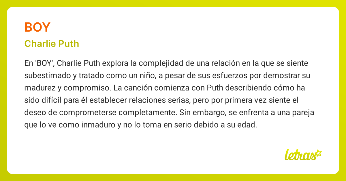 Significado de la canción BOY (Charlie Puth) - LETRAS.COM