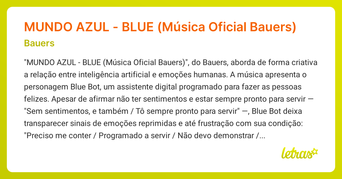 Significado da música MUNDO AZUL - BLUE (Música Oficial Bauers) (Bauers ...