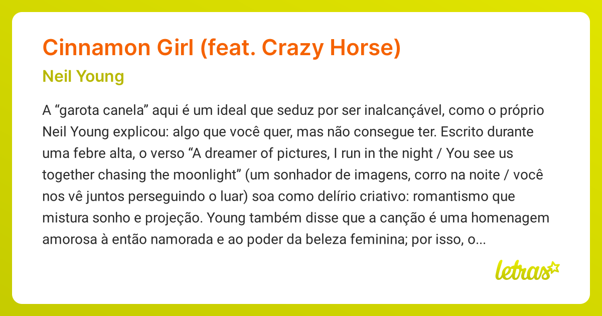 CINNAMON GIRL (SIGNIFICADO) Neil Young