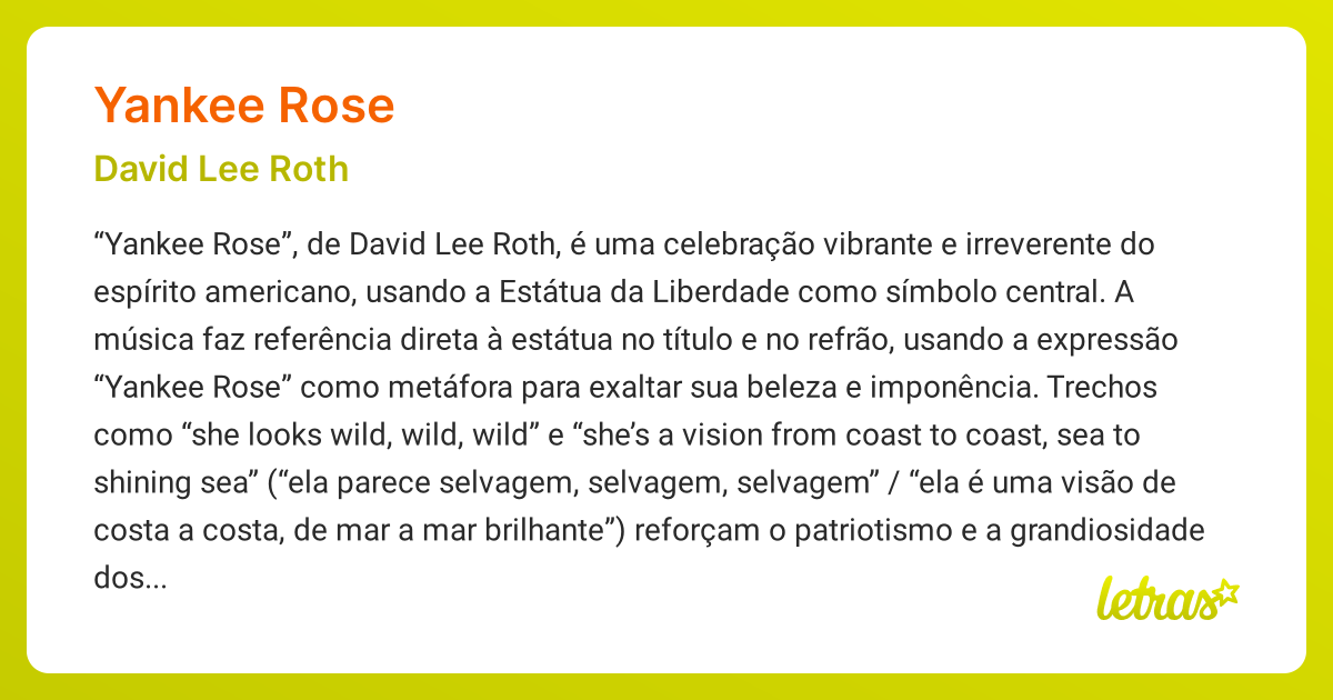 Significado da música YANKEE ROSE (David Lee Roth) - LETRAS.MUS.BR