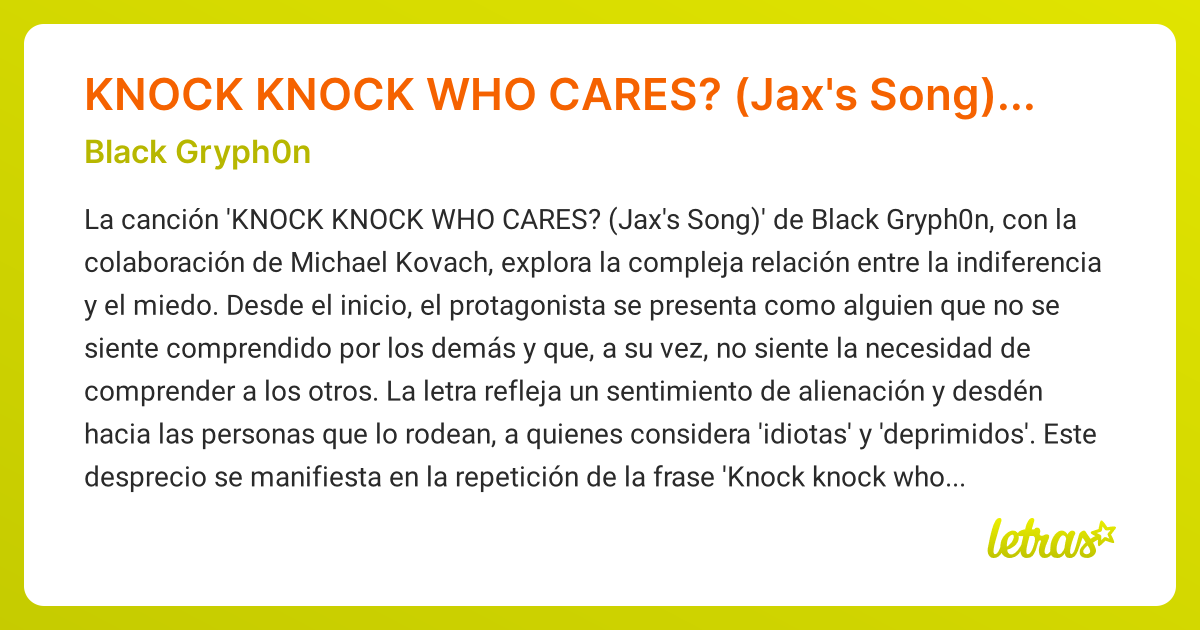 Significado de la canci n knock knock who cares jax s song feat