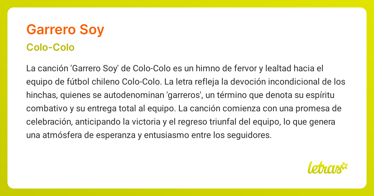 Significado de la canción GARRERO SOY (Colo-Colo) - LETRAS.COM