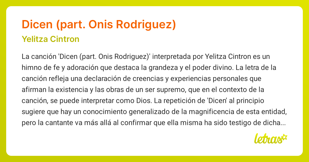 Significado De La Canción Dicen Part Onis Rodriguez Yelitza Cintron