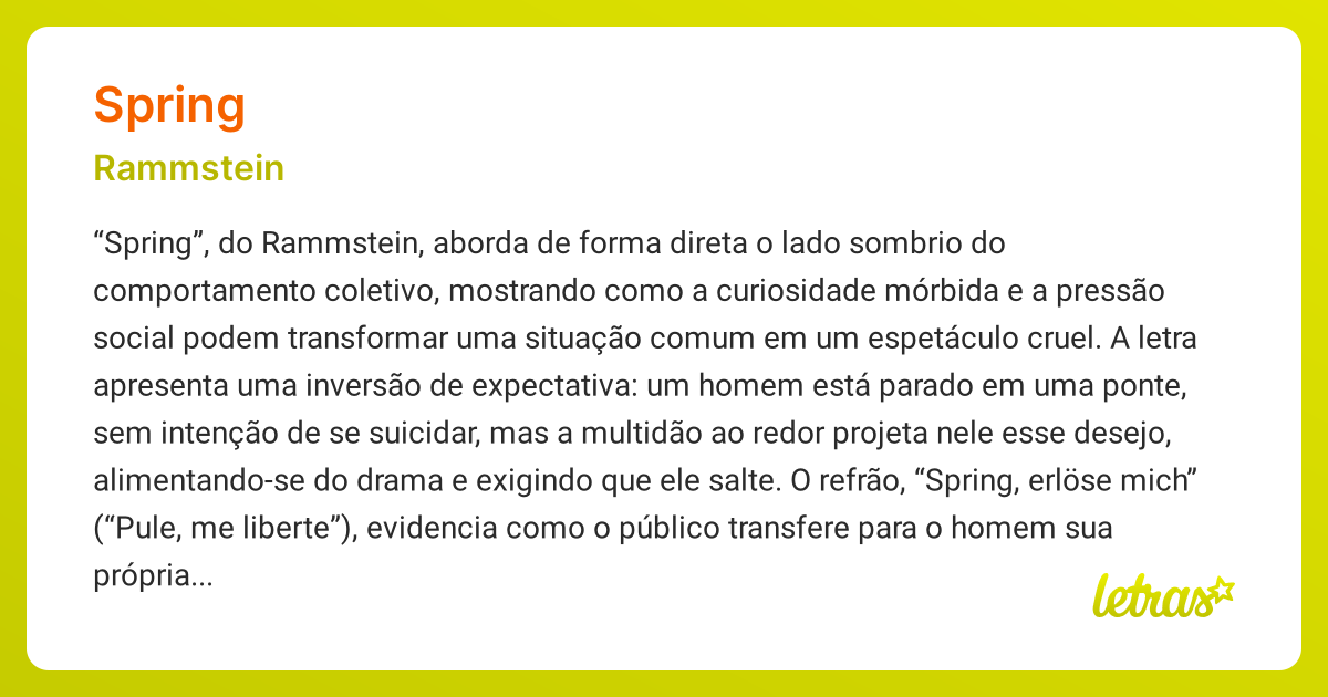 Significado da música SPRING (Rammstein) - LETRAS.MUS.BR