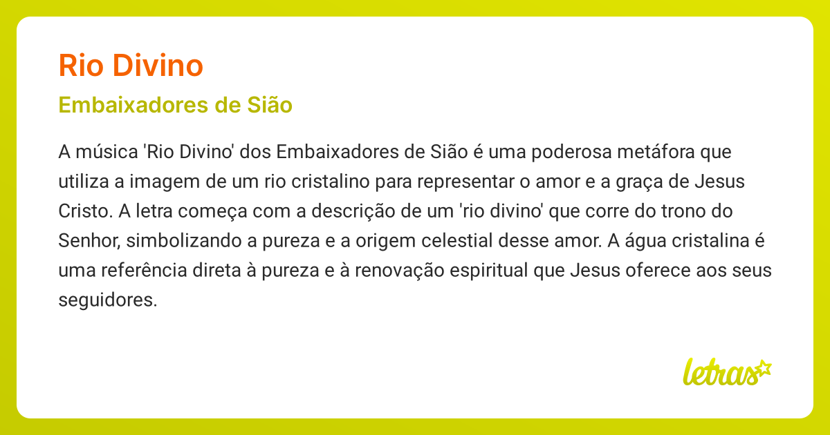 Significado da música RIO DIVINO (Embaixadores de Sião) - LETRAS.MUS.BR