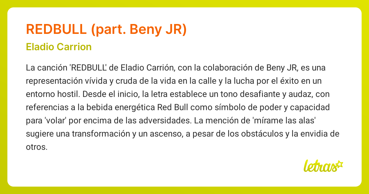 Significado de la canción REDBULL (PART. BENY JR) (Eladio Carrion ...
