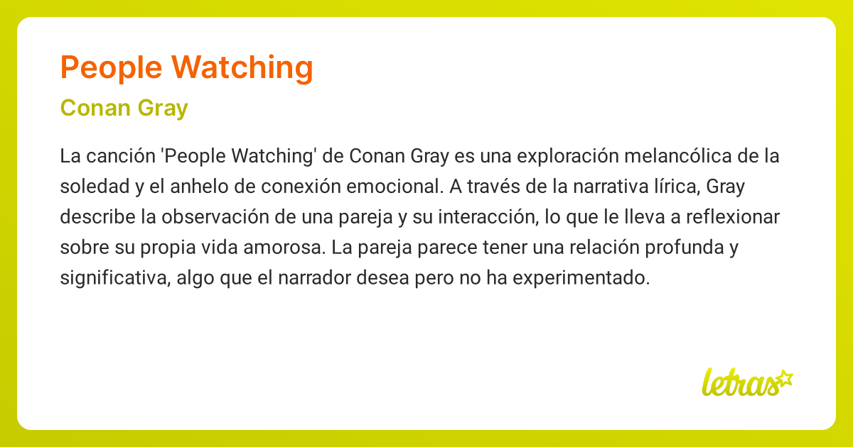 Significado de la canción PEOPLE WATCHING (Conan Gray) - LETRAS.COM