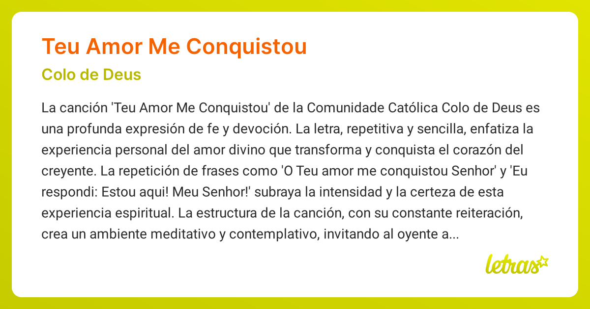 Significado de la canción TEU AMOR ME CONQUISTOU (Colo de Deus ...