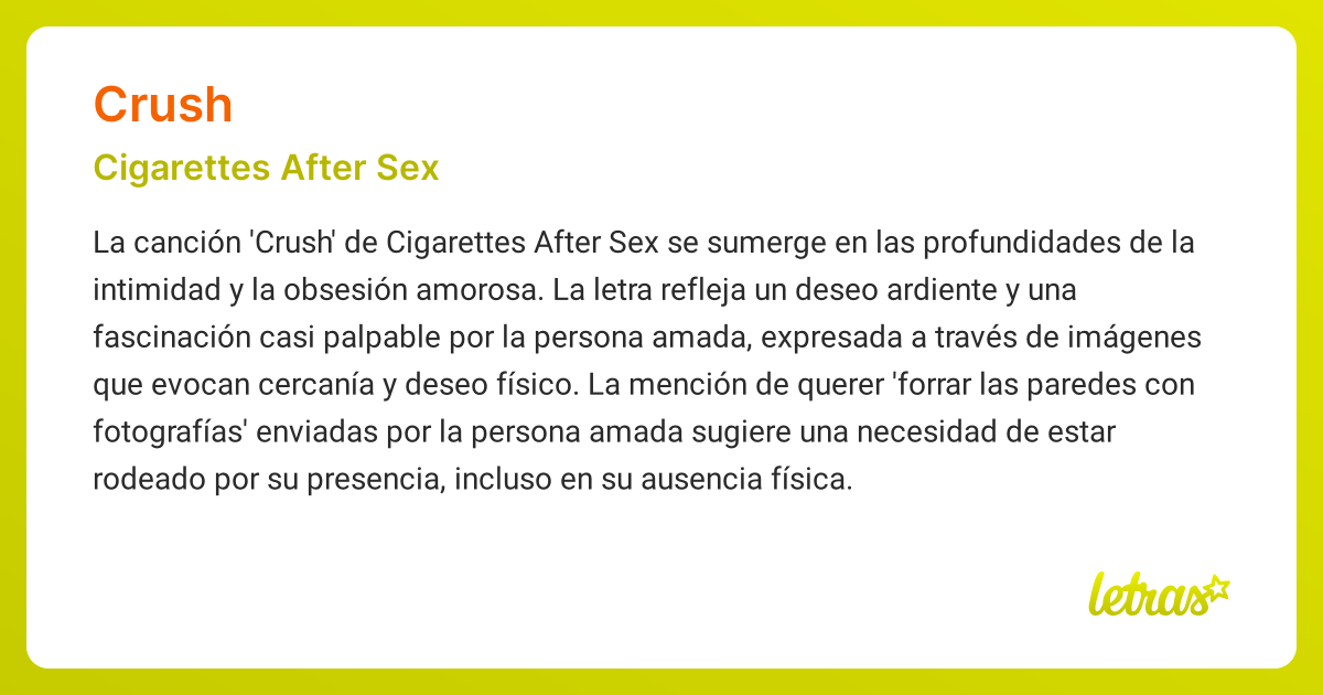 crush lyrics cigarettes meaning Significado de la canción CRUSH (Cigarettes After Sex)
