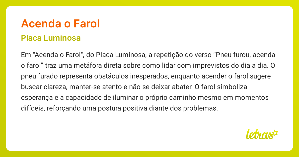 Significado da música ACENDA O FAROL (Placa Luminosa) - LETRAS.MUS.BR