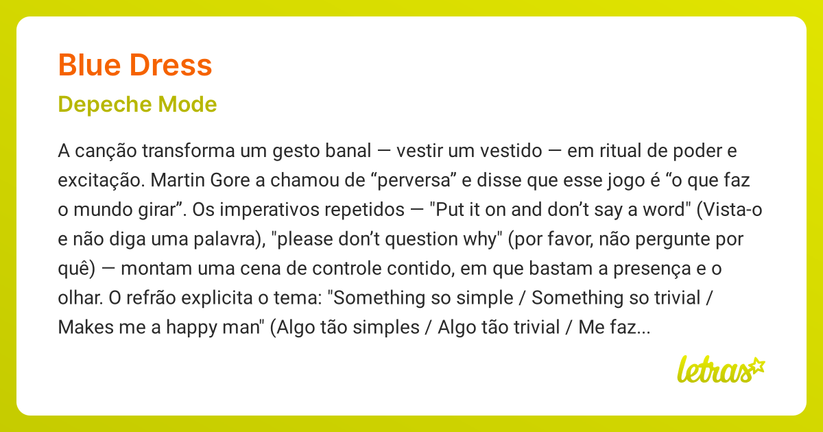 Significado da msica BLUE DRESS (Depeche Mode) - LETRAS.MUS.BR