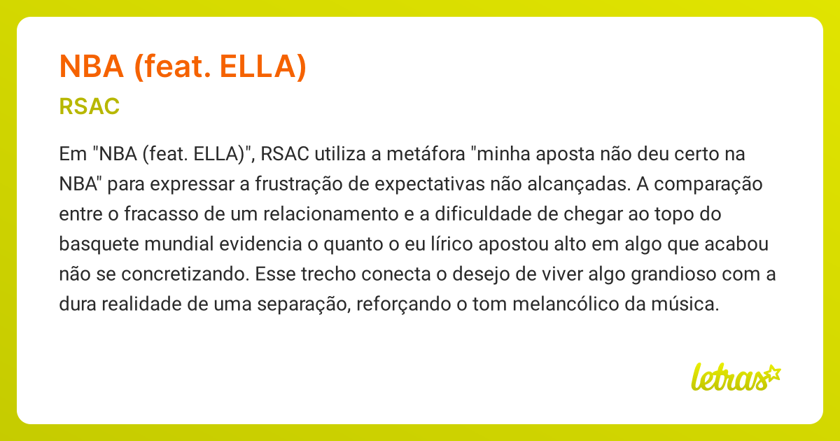 Significado da música NBA (FEAT. ELLA) (RSAC) - LETRAS.MUS.BR