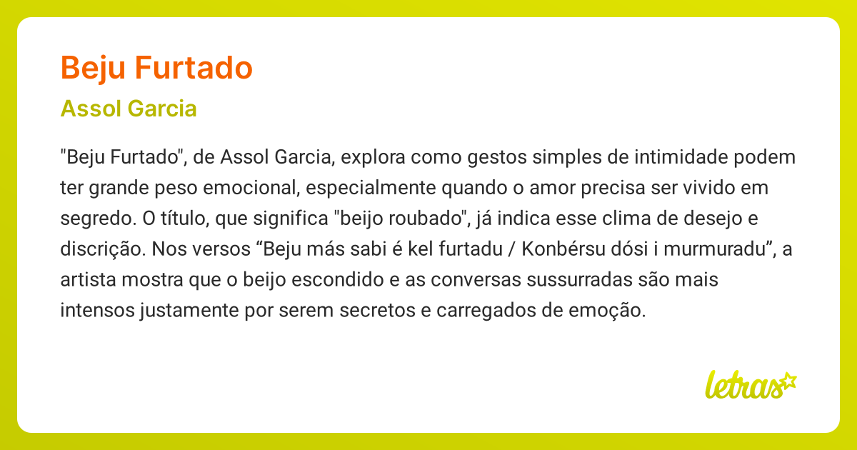 Significado da música BEJU FURTADO (Assol Garcia) - LETRAS.MUS.BR