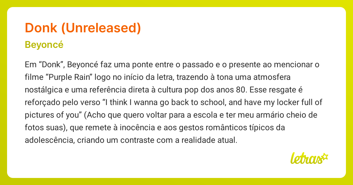 Significado da música DONK (UNRELEASED) (Beyoncé) - LETRAS.MUS.BR