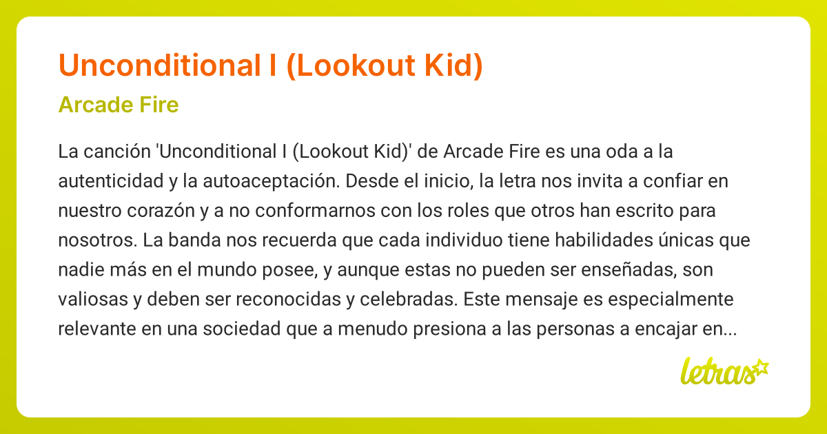 Significado de la canción UNCONDITIONAL I (LOOKOUT KID) (Arcade Fire ...