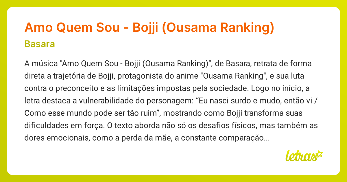 Significado da música Amo Quem Sou - Bojji (Ousama Ranking) (Basara ...