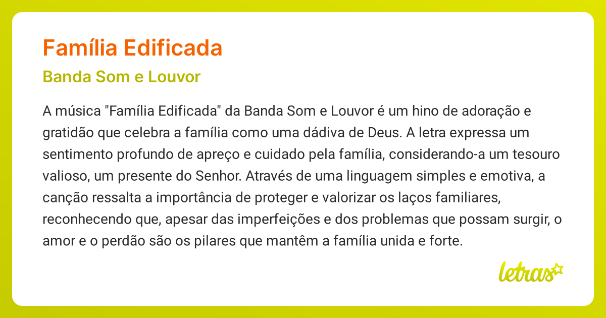 Significado da música FAMÍLIA EDIFICADA (Banda Som e Louvor) - LETRAS ...