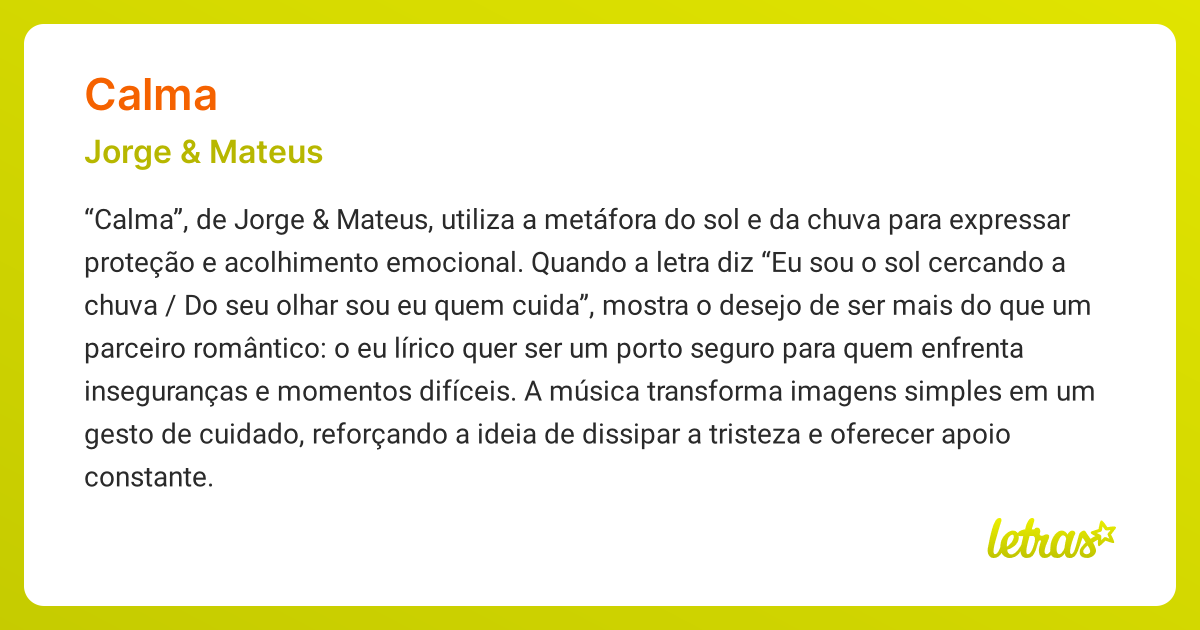 Significado da música CALMA (Jorge & Mateus) - LETRAS.MUS.BR