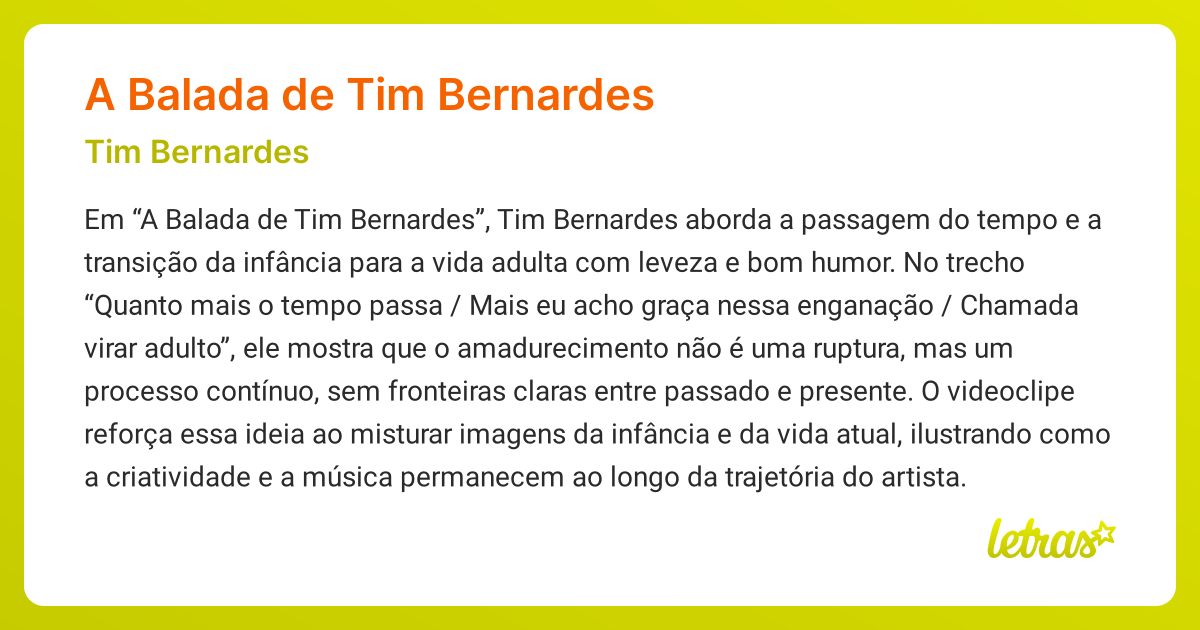 Significado da música A BALADA DE TIM BERNARDES (Tim Bernardes ...