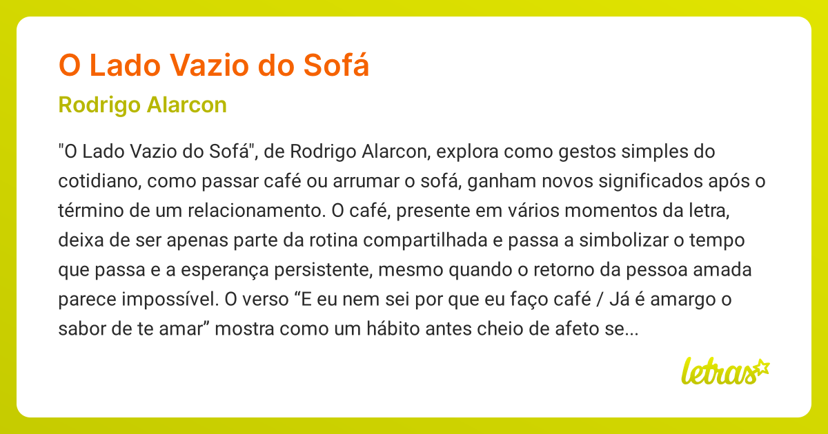 Significado da música O LADO VAZIO DO SOFÁ (Rodrigo Alarcon) - LETRAS ...