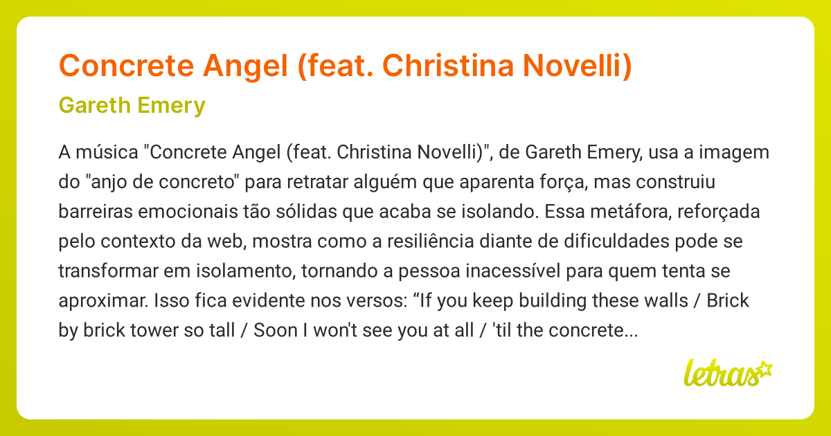 Significado da música Concrete Angel (feat. Christina Novelli) (Gareth
