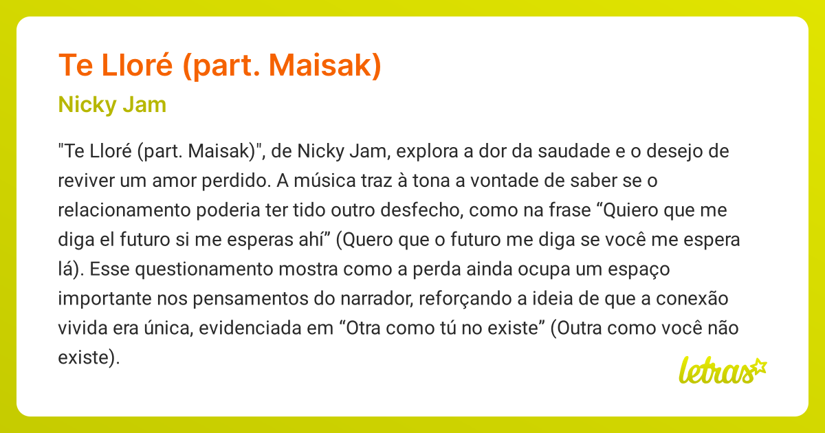 Significado da música TE LLORÉ (PART. MAISAK) (Nicky Jam) - LETRAS.MUS.BR