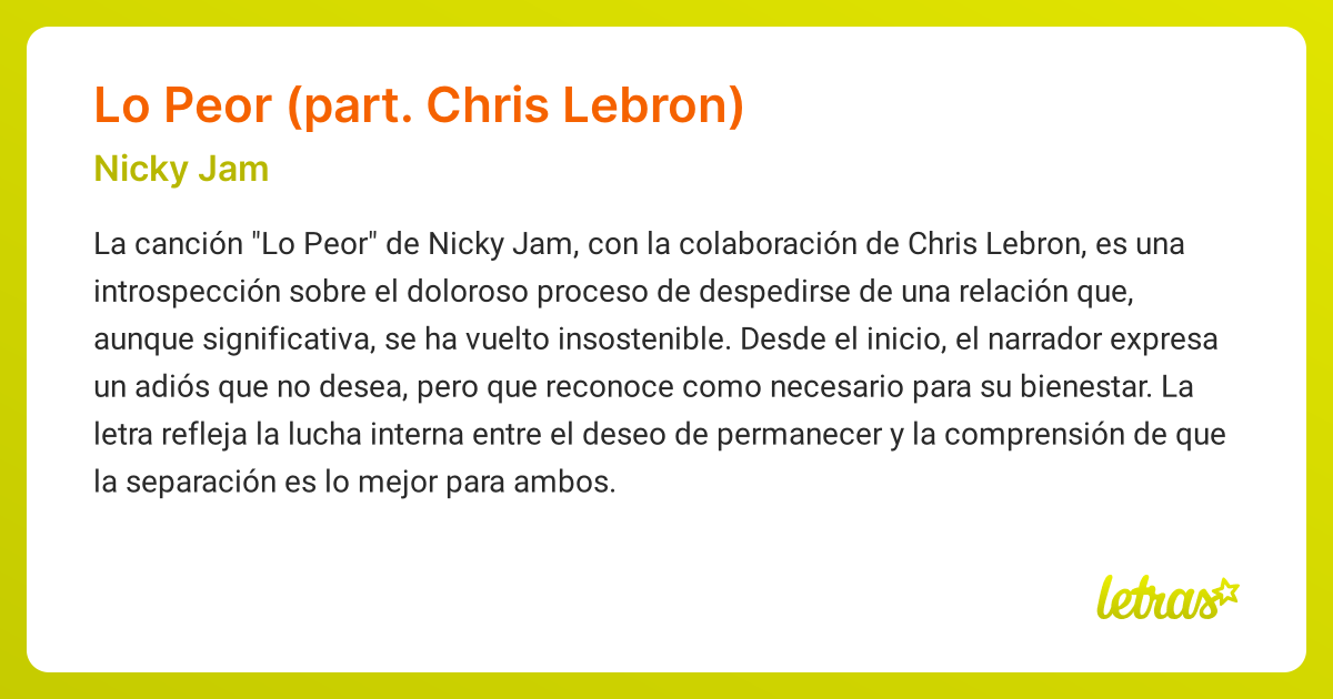 Significado de la canción LO PEOR (PART. CHRIS LEBRON) (Nicky Jam ...