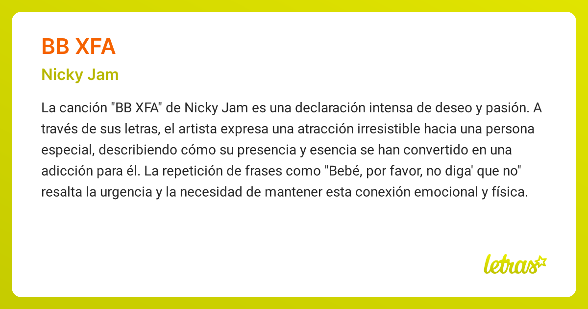 Significado de la canción BB XFA (Nicky Jam) - LETRAS.COM