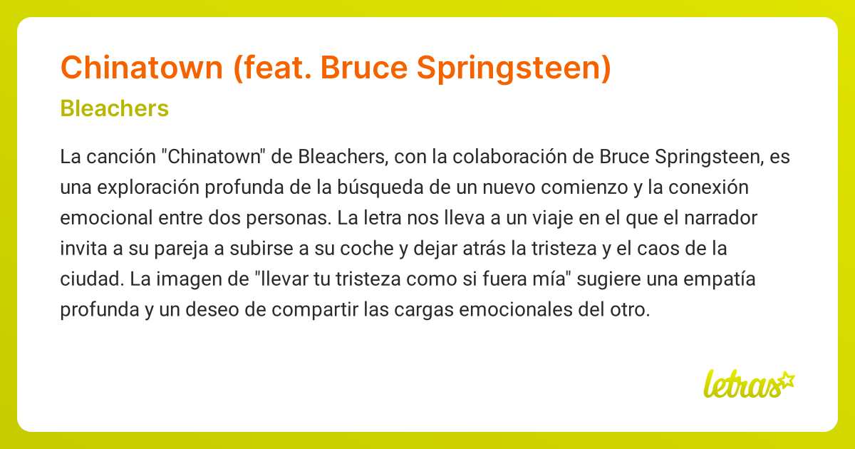 Significado de la canción Chinatown (feat. Bruce Springsteen