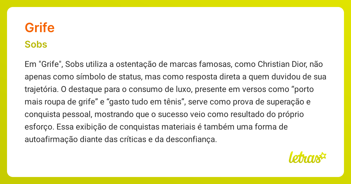 Significado da música GRIFE (Sobs) - LETRAS.MUS.BR