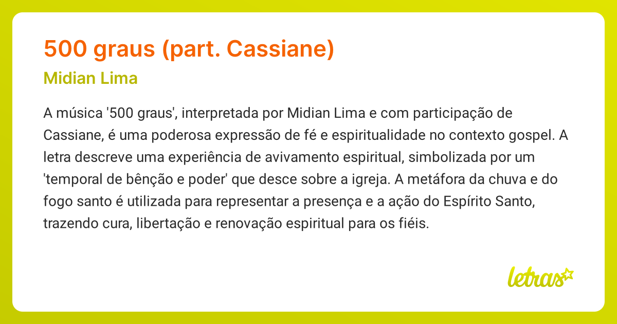 Significado da música 500 GRAUS (PART. CASSIANE) (Midian Lima)