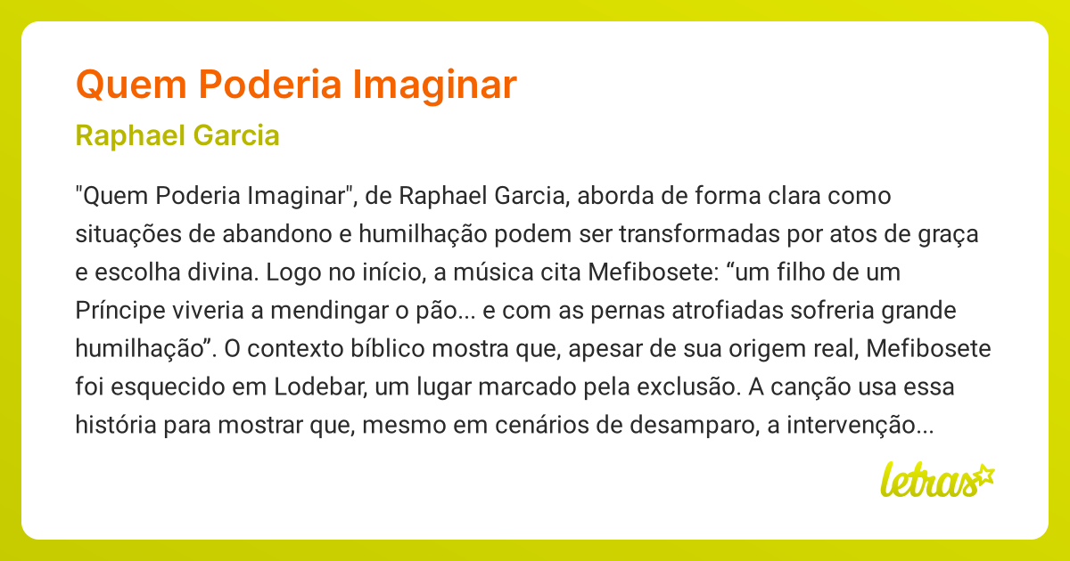 Significado da música QUEM PODERIA IMAGINAR (Raphael Garcia) - LETRAS ...