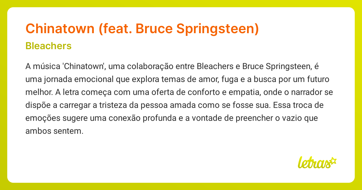 Significado da música Chinatown (feat. Bruce Springsteen) (Bleachers