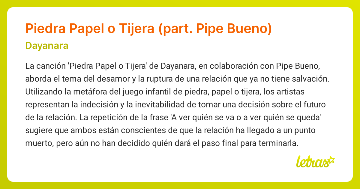 Significado de la canción Piedra Papel o Tijera (part. Pipe Bueno ...
