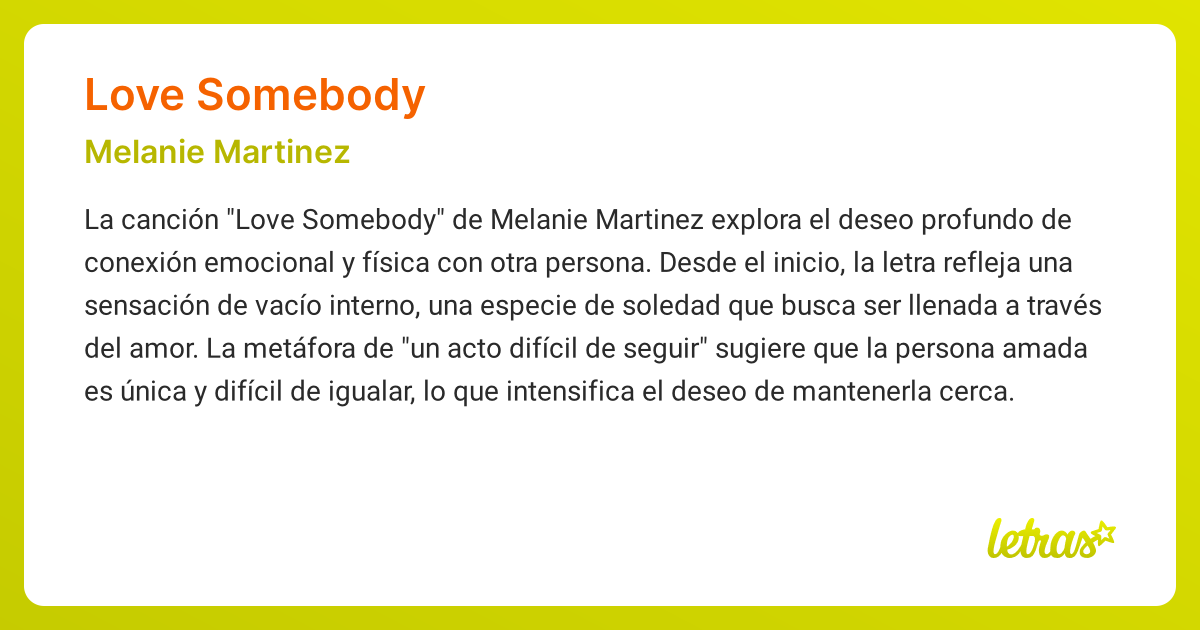 Significado de la canción LOVE SOMEBODY (Melanie Martinez) - LETRAS.COM