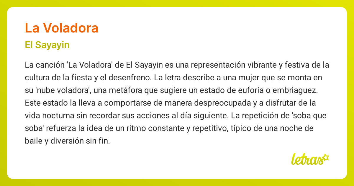 Significado de la canción LA VOLADORA (El Sayayin) - LETRAS.COM