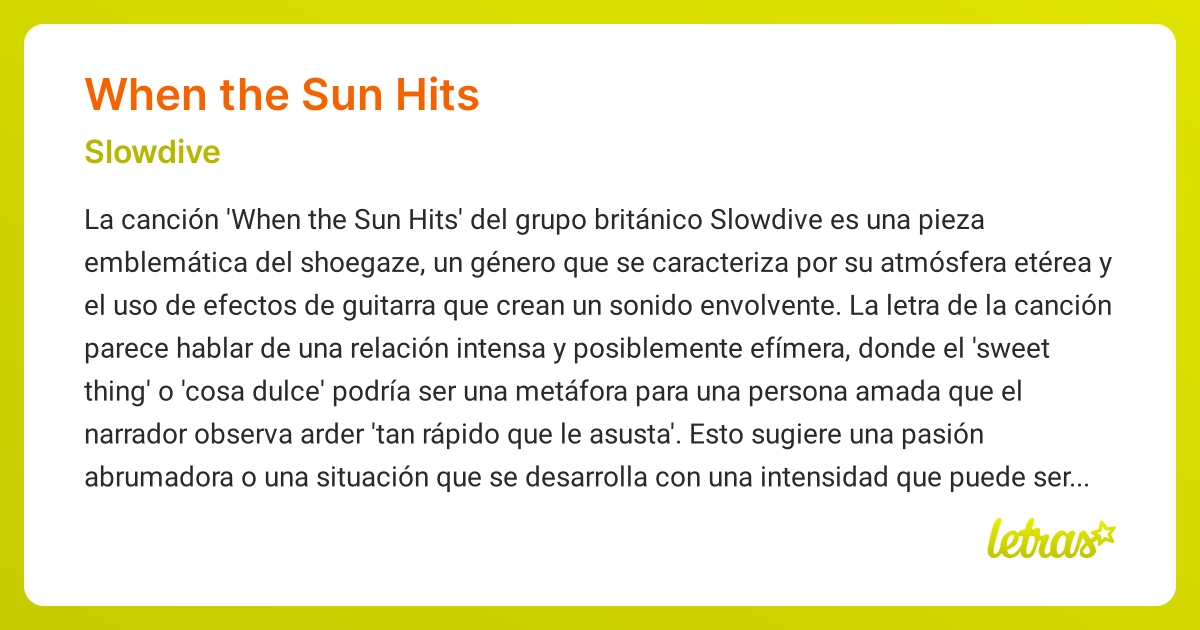 Significado de la canción WHEN THE SUN HITS (Slowdive)