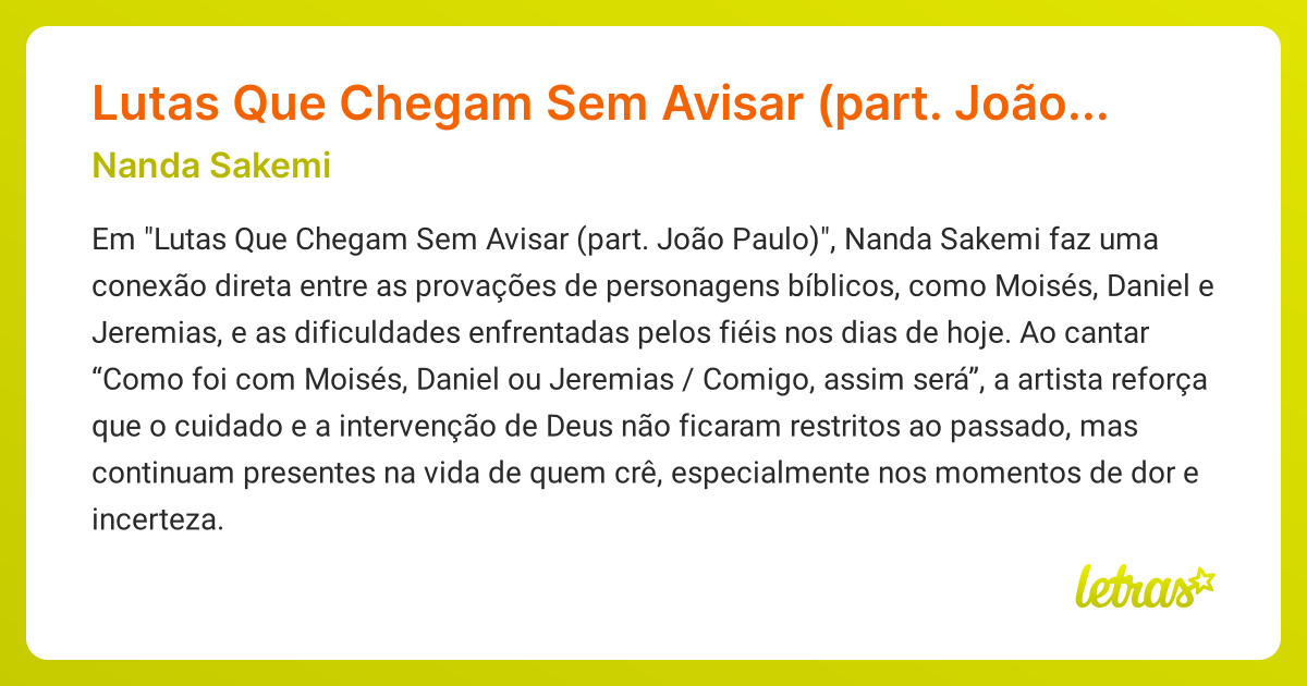 Significado da música Lutas Que Chegam Sem Avisar (part. João Paulo ...