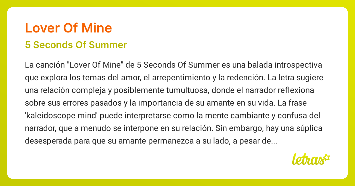 letras de 5 seconds of summer lover of mine significado