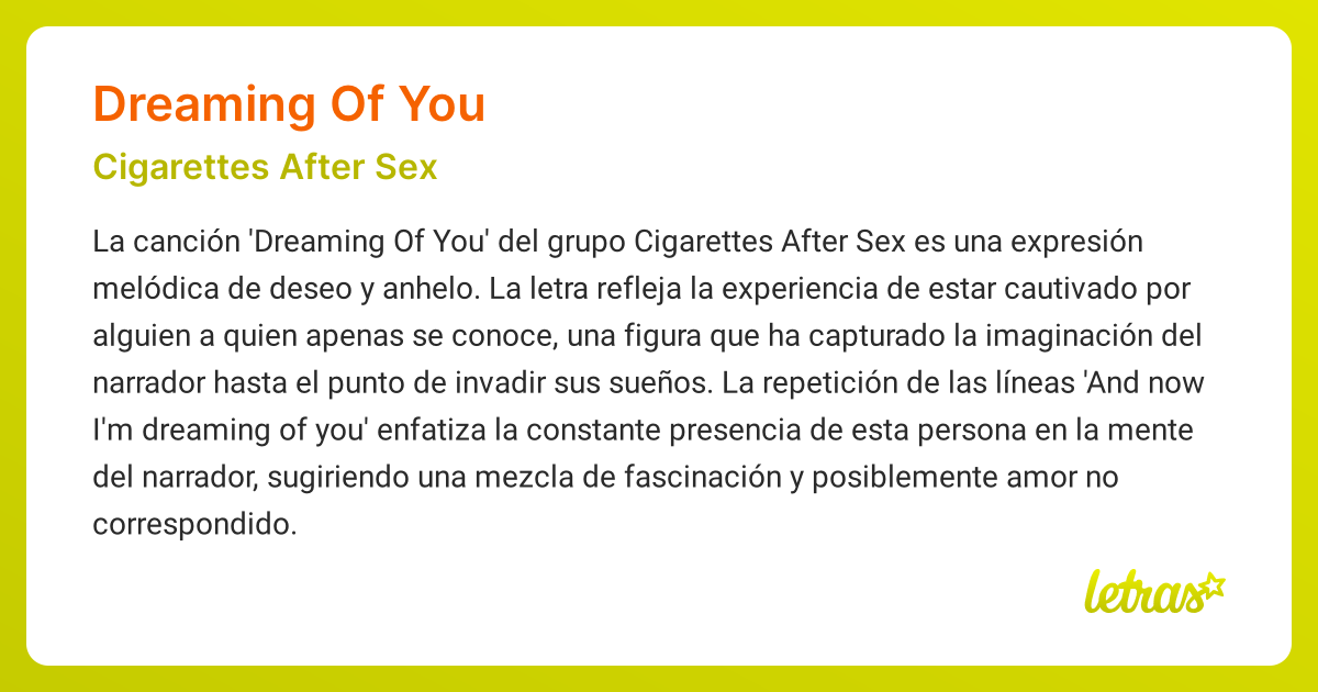 Significado de la canción DREAMING OF YOU (Cigarettes After Sex)