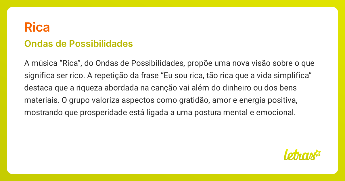 Significado da música RICA (Ondas de Possibilidades) - LETRAS.MUS.BR