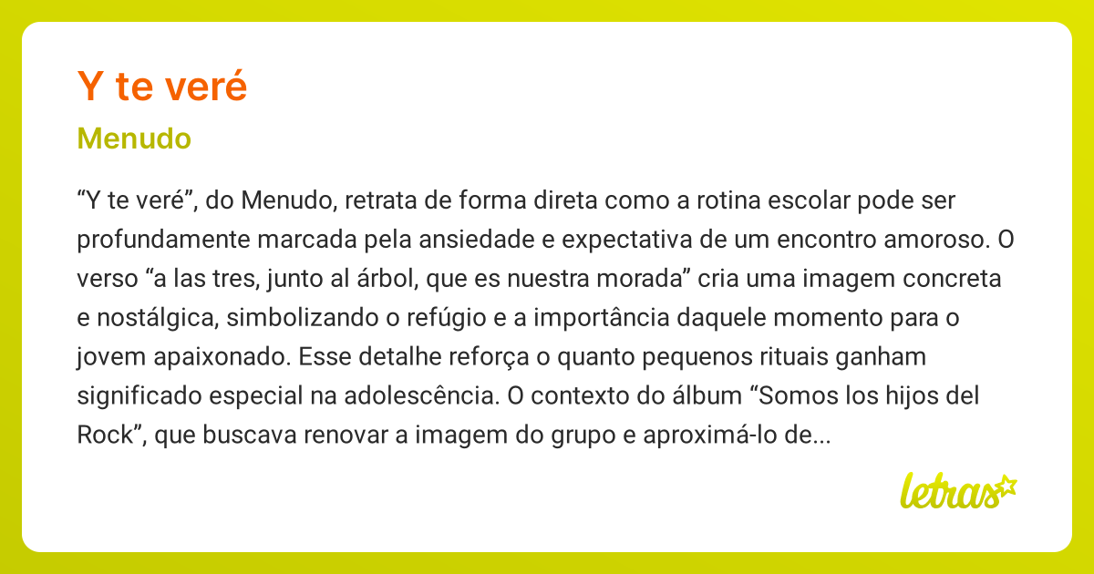 Significado da música Y TE VERÉ (Menudo) - LETRAS.MUS.BR