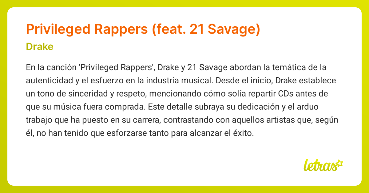Significado de la canción Privileged Rappers (feat. 21 Savage) (Drake ...