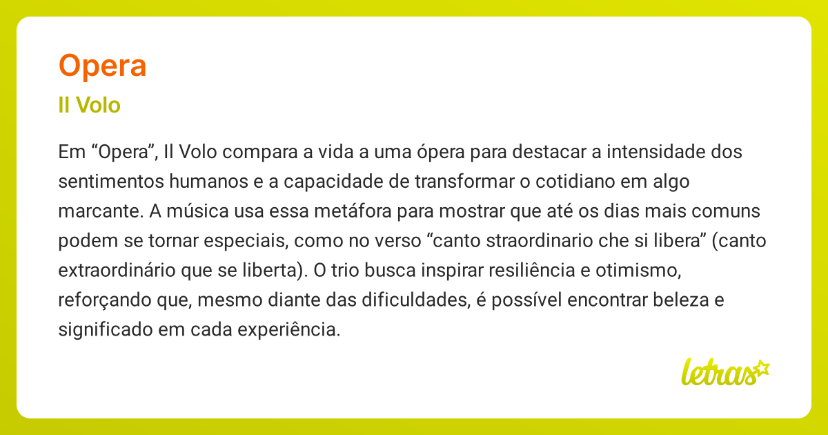 Significado da música OPERA (Il Volo) - LETRAS.MUS.BR