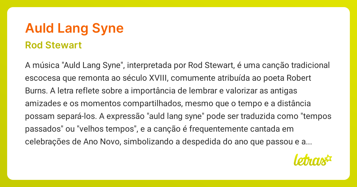 Significado da música AULD LANG SYNE (Rod Stewart) - LETRAS.MUS.BR