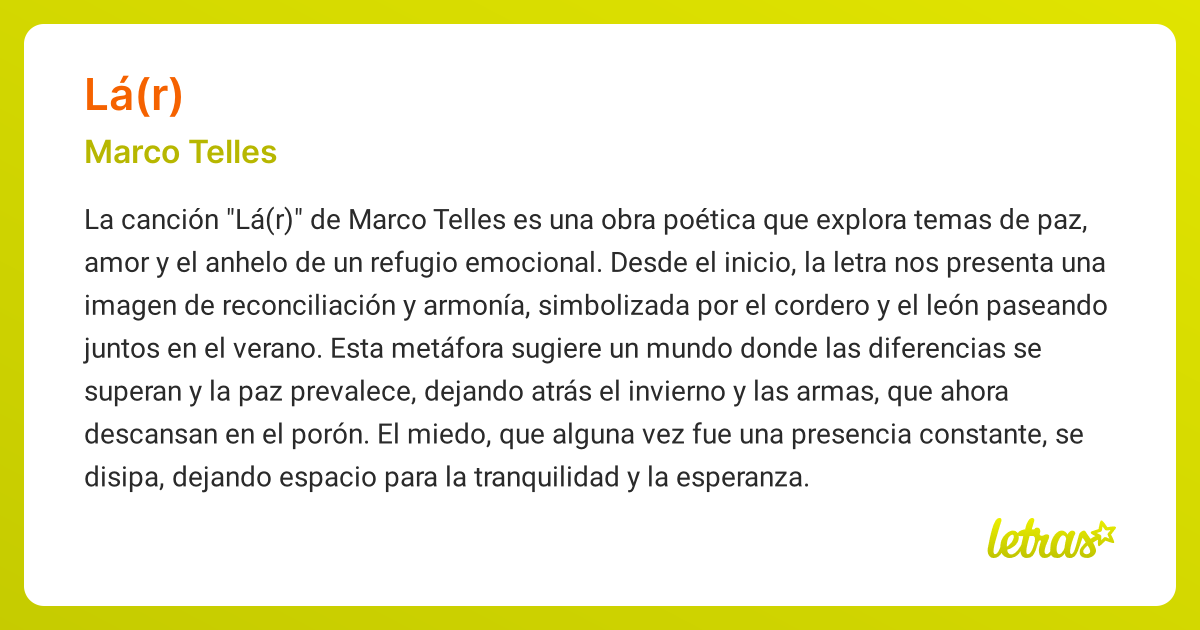 Significado de la canción LÁ(R) (Marco Telles) - LETRAS.COM