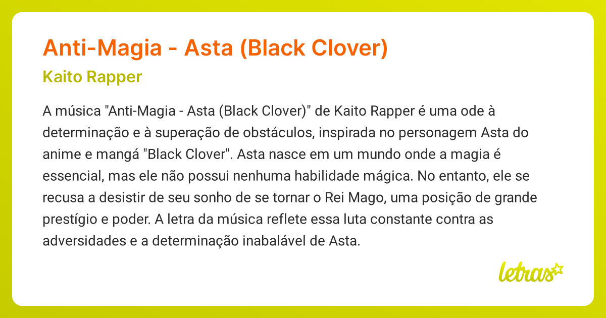 Significado da música Anti-Magia - Asta (Black Clover) (Kaito Rapper ...