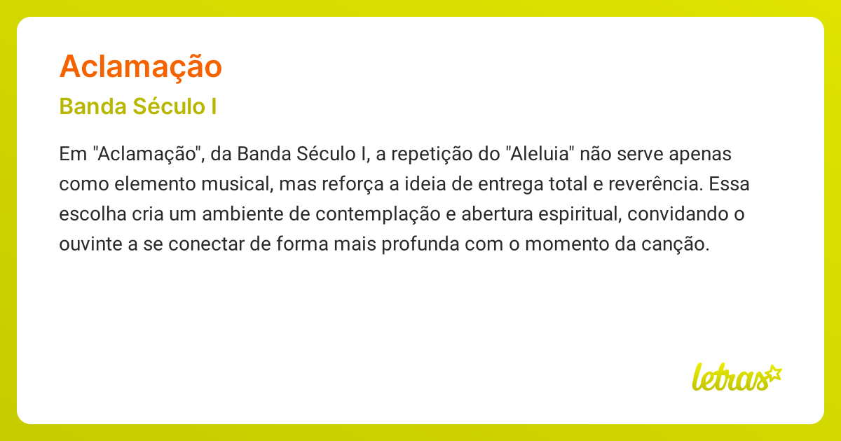 Significado da música ACLAMAÇÃO (Banda Século I) - LETRAS.MUS.BR